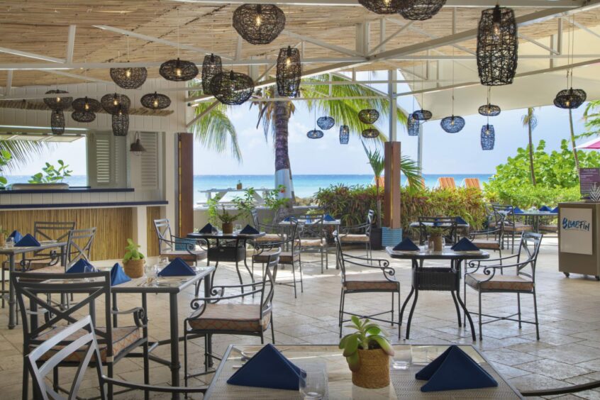 Interior of Blue Fin grill at O2 Beach Club and Spa, Barbados.