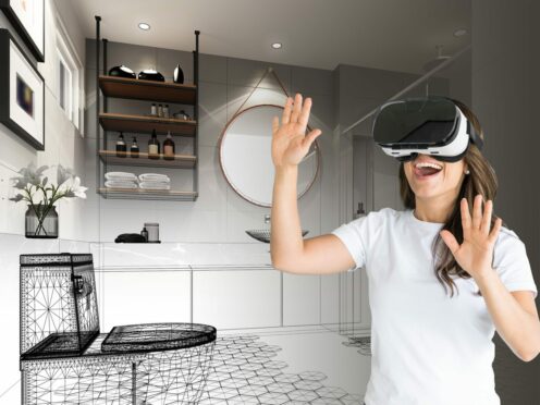 woman tries out VR for home renovation