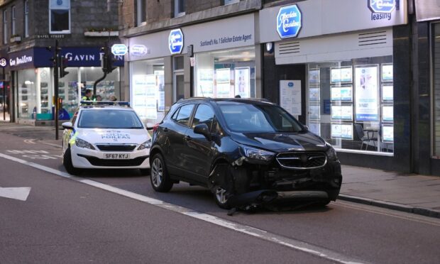 Police and the fire service attended the scene of the crash on Union Street. Image: Darrell Benns/DC Thomson.