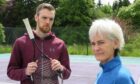 Duncan Murray with Judy Murray on the tennis court.