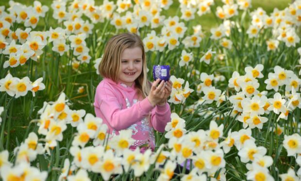 Sarah Corkey enjoying an Easter egg hunt at Crathes castle in 2019. Image: Kenny Elrick / DC Thomson