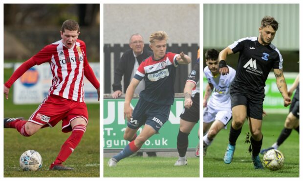 Johnny Crawford, left, of Formartine United, Turriff United's Jack McKenzie, centre, and Liam Grant of Strathspey Thistle, have all extended their contracts with their respective clubs