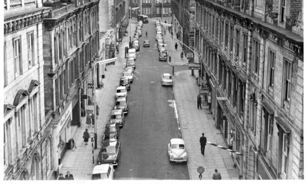 An unusual view looking down on Union Street in Inverness in 1964. Image: DC Thomson