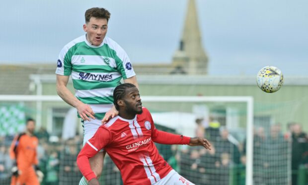 Buckie Thistle's Jack Murray, left, and Botti Biabi of Brechin City. Pictures by Jason Hedges