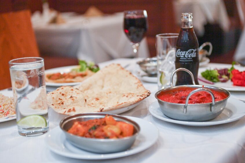 Indian meal on table.