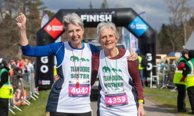 CR0042263 Danny Law. Run Balmoral, Balmoral Estate, Ballater. Finishing the 10K is Hazel Rickman and her mum, 80yr old Rosemary Wright. 
Saturday 22nd April 2023
Image: Kath Flannery/DC Thomson