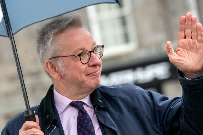 Mr Gove approximated where he would stack shelves in the BHS food hall as he plotted out the prominent Aberdeen site's future. Image: Kath Flannery/DC Thomson.