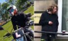 Matthew Bowie on a bike, left, and outside Elgin Sheriff Court. Image: DC Thomson/ Facebook