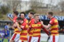 Partick Thistle celebrate going 4-0 up against Cove Rangers. Image: Paul Glendell/DC Thomson
