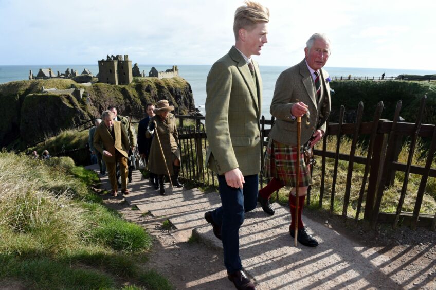 King Charles III on a trip to Dunnottar Castle in Stonehaven, Aberdeenshire.