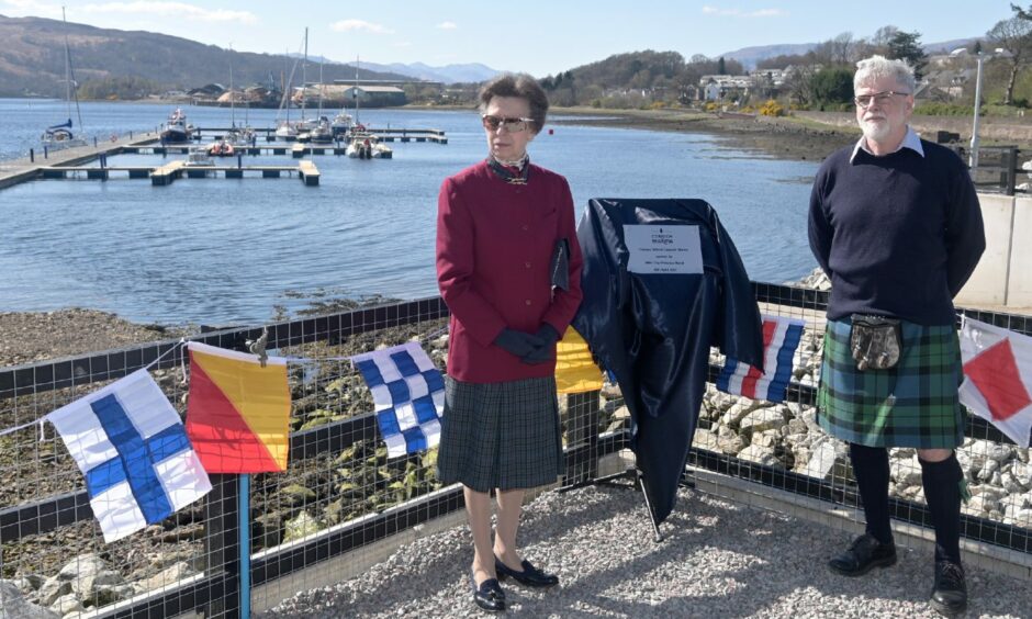 Princess Anne and Andy McKenna at the opening of the Thomas Telford Corpach Marina