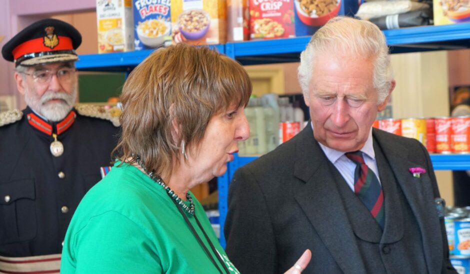 Pat Ramsay chats to King Charles III at Wick foodbank.