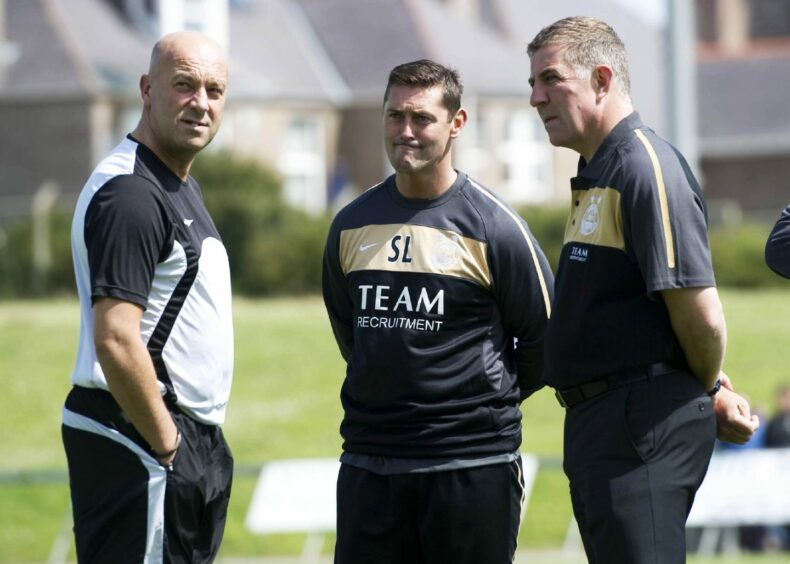 Peterhead manager Neale Cooper (left) alongside Scott Leitch and Mark McGhee, right, before a pre-season friendly in 2010.