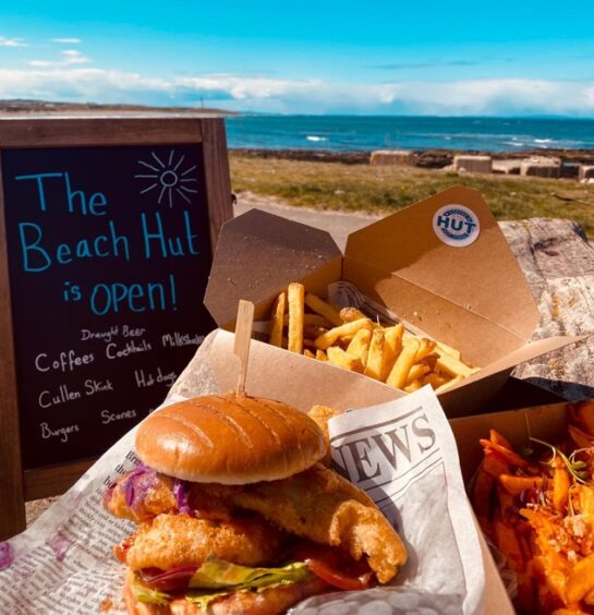 Food and a view of the sea from The Beach Hut, Lossiemouth