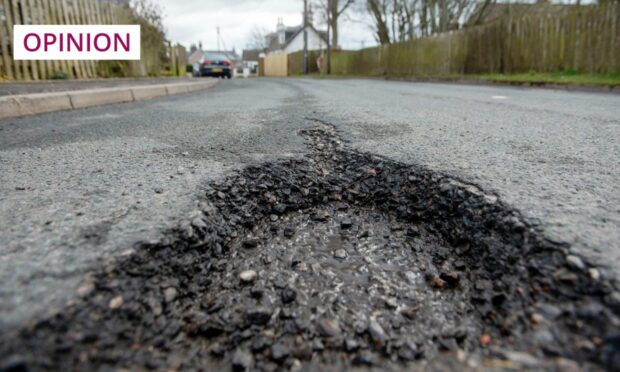 A problematic pothole in Fordoun, Aberdeenshire (Image: Kath Flannery/DC Thomson)