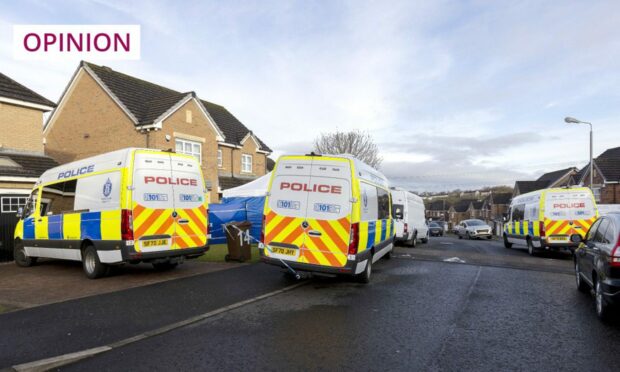Police Scotland outside the Glasgow home of former chief executive of the SNP, Peter Murrell. Image: Robert Perry/PA