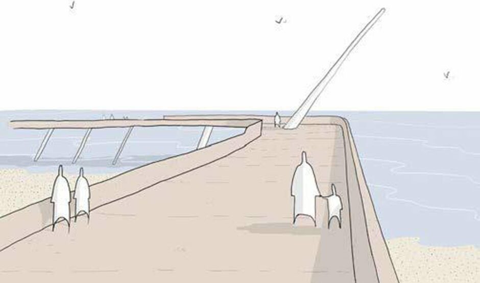 Early designs for the Aberdeen beach boardwalk have shown a sculpture, which will light up the area and draw inspiration from the Northern Lights. Image: Aberdeen City Council.