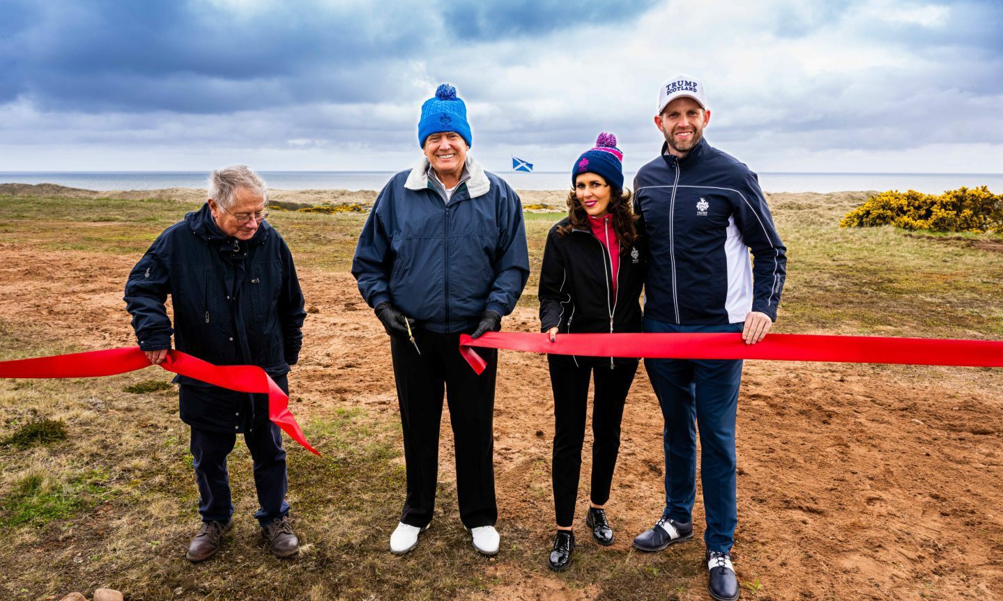 Donald Trump cutting the ribbon to break ground on the new MacLeod golf course at the Menie Estate in Balmedie, Aberdeen.