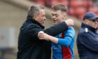 Billy Dodds congratulates Jay Henderson during Caley Thistle's Scottish Cup semi-final victory over Falkirk.