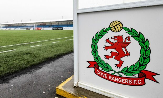 Cove Rangers' badge pictured at their home ground Balmoral Stadium.