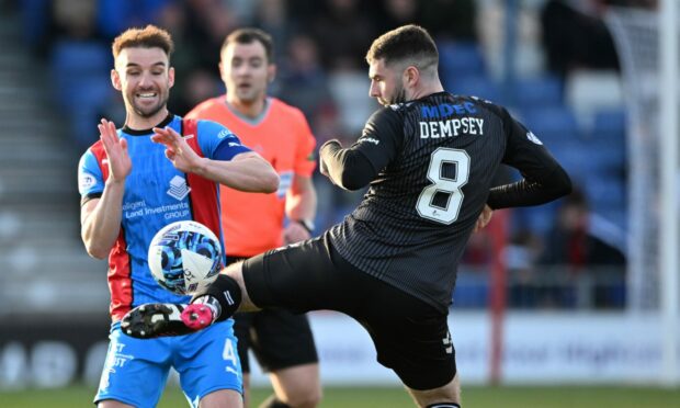 Inverness midfielder Sean Welsh challenges Ayr United's Ben Dempsey. Images: Paul Devlin/SNS Group