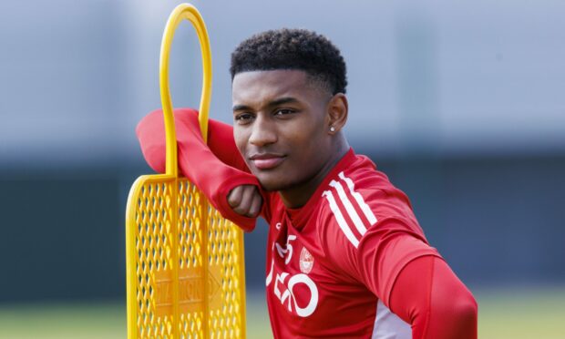 Jayden Richardson during an Aberdeen training session at Cormack Park. Image: SNS.