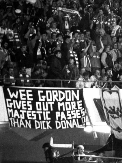 The Gordon Strachan 'majestic' sign was one of the tamer banners that Dave Cormack saw at the stadium. Image: Aberdeen Journals.