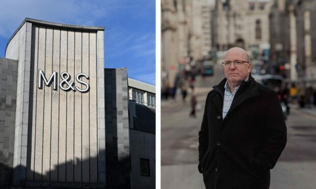 A collage made up of: M&S on St Nicholas Street, left, and Bob Keiller standing on Union Street in a black coat, on the right.