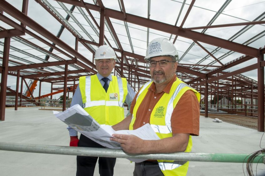 Anti-poverty convener Christian Allard, on a tour of the new primary school and community hub in his Torry ward. Image: Aberdeen City Council.