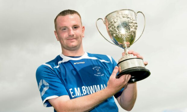 Kilmallie's Martin Stewart after the 6-0 Balliemore Cup final win against Caberfeidh in 2016. Image: Neil Paterson