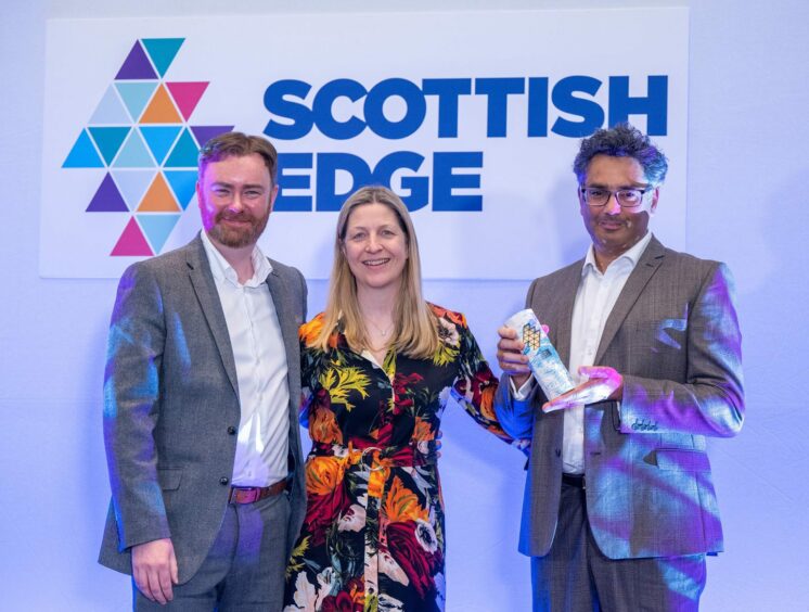 Bruce Cardno and Paul Ray, of Clearwell Technology, with Judith Cruickshank, of Royal Bank of Scotland