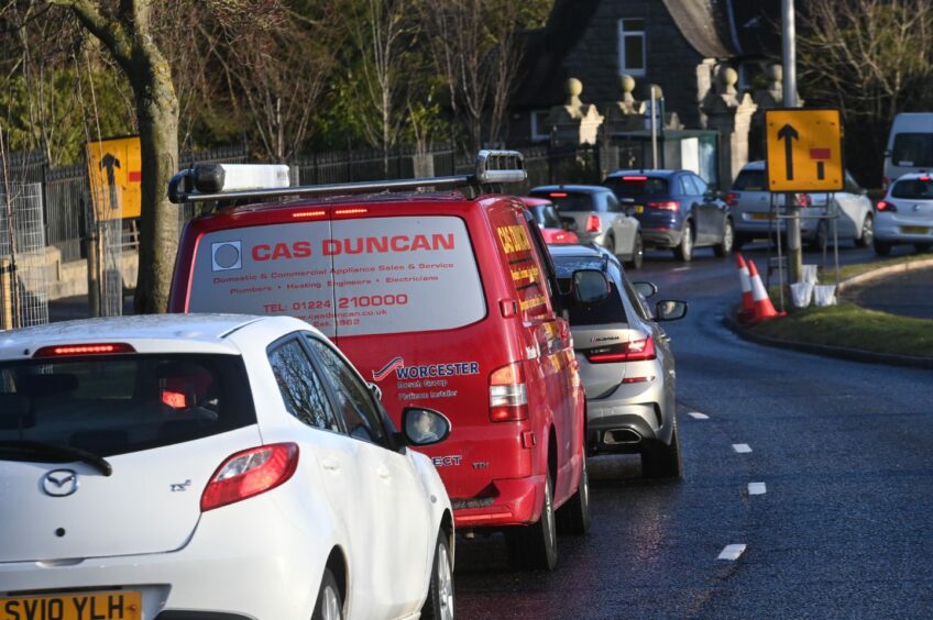 Traffic built up heading towards Garthdee during the roadworks on King George VI Bridge