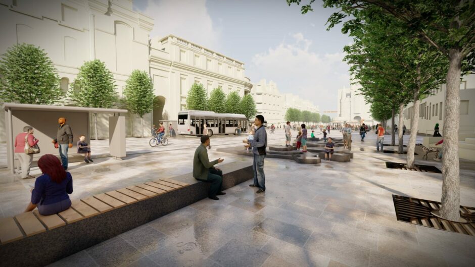 Here is a similar view from city centre masterplan concept designs released last August - before a return of buses to the Castlegate was mooted. Image: Aberdeen City Council.
