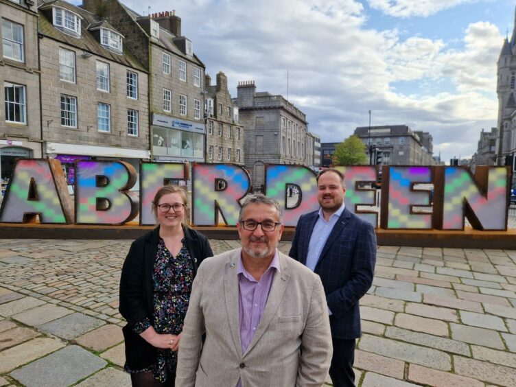 New SNP group leader Christian Allard, flanked by his deputy Miranda Radley and SNP group convener Alex McLellan. The new leadership trio was unveiled earlier this week. Image: Aberdeen SNP.