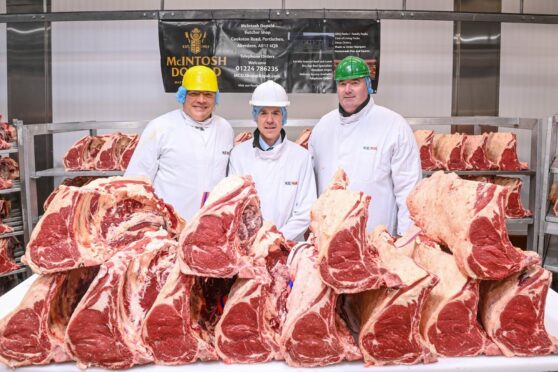 PRIME CUTS: From left, competition judge Max Tooley, Ewan Hutcheson (procurement) and site director Alan Brown. Pictures by Darrell Benns.