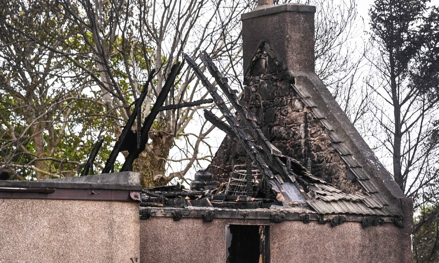 A close-up image of the ruined roof of the cottage, which is almost completely gone. 