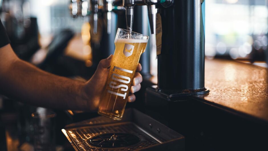 Lost Lager being poured. Lost Lager is a pivotal part of BrewDog history.