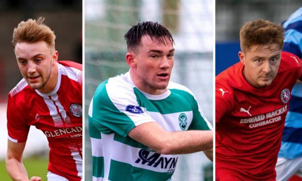 Brechin's Grady McGrath, left, Jack Murray of Buckie, centre, and Brora's Andrew Macrae are among those selected for Highland League Team of the Season.