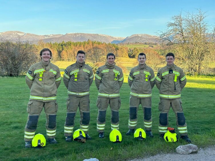 Aviemore firefighters Stuart Boon, James Monaghan, Martin Amos, Kyle McRobert and Jamie Stewart, who are aiming to raise money for Macmillan Cancer Support.