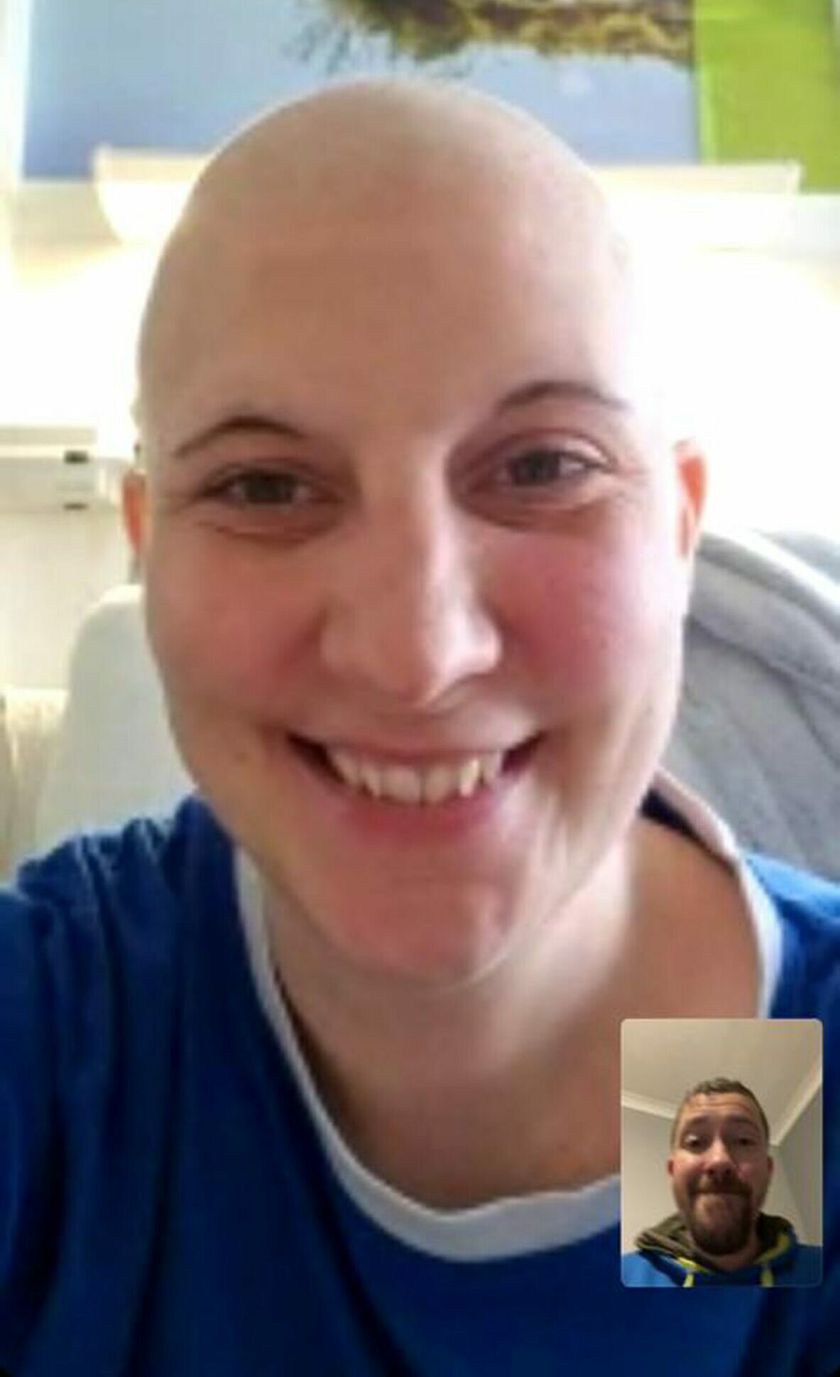 Screenshot of a video call between Beth Oxley and Mike Emeny with both smiling. 