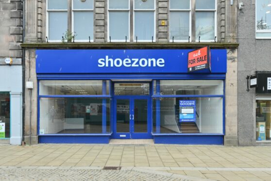 The former Shoe Zone is one of the empty units in Elgin town centre. Image: Jason Hedges/DC Thomson