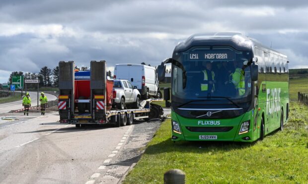 The bus and lorry involved in the incident.
