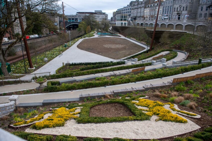 The view down from Rosemount Viaduct into Union Terrace Gardens on May 1 2023. Image: Kath Flannery/DC Thomson.