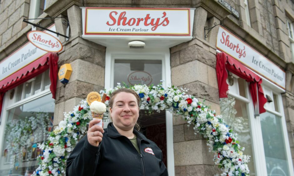 Owner Cheryl Barr outside Shorty's ice cream shop in Ballater, which has been subject to nasty online reviews. Image: Kami Thomson/DC Thomson