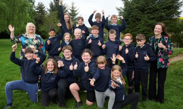 North Kessock Primary pupils celeberate winning the time capsule competition. Image  Ewen Weatherspoon