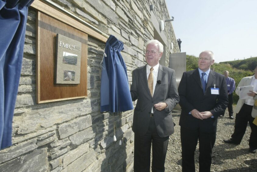 Emec had its official opening in August 2004. The then deputy first minister, Jim Wallace, pictured with Andrew Mills, the centre's first managing director, unveiled a plaque to mark the occasion.
