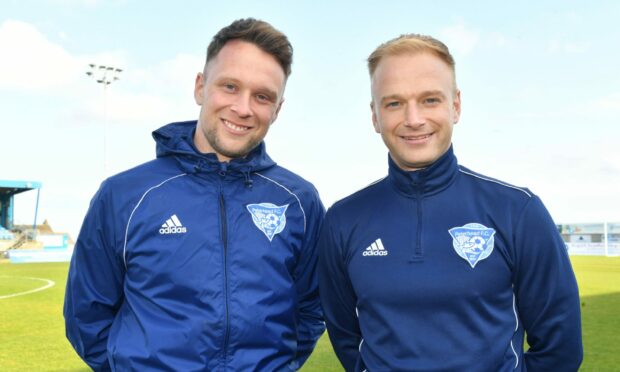 Peterhead co-managers Jordon Brown, right, and Ryan Strachan have signed Aaron Reid and Conner Duthie