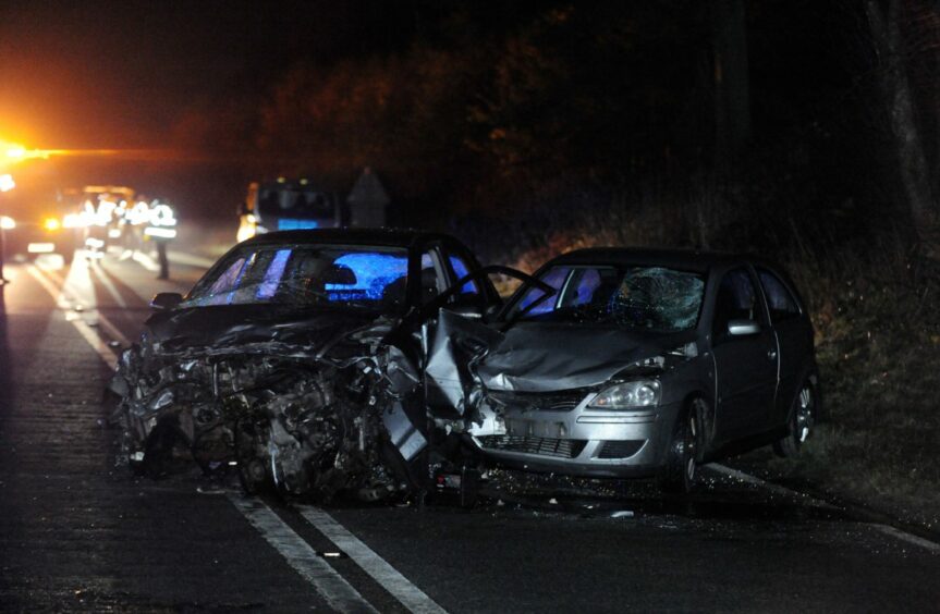 The aftermath of the serious crash involving Damian Kukulski on the A96 near Inveramsay Bridge in 2020.