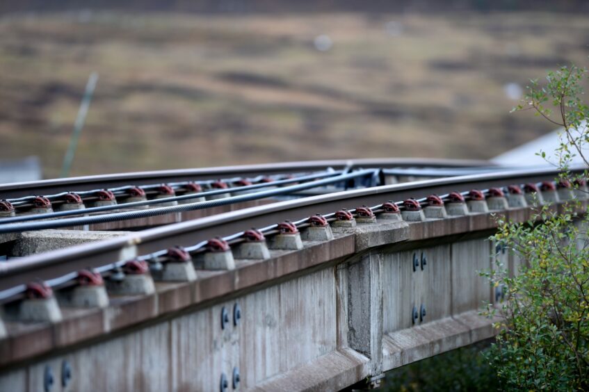 Part of the tracks of the Cairngorm funicular railway.