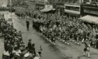 The parade marching along High Street in Inverness for Queen Elizabeth II Coronation Celebrations in 1953. Image: DC Thomson